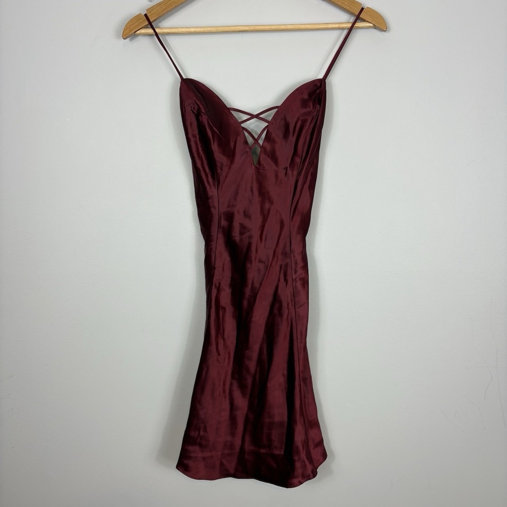 Vintage Y2K Victoria's Secret Gold Label 100% Silk Slip Dress Nightgown Burgundy